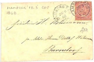 Ae72 1868 North German Confederation Hamburg Pe3 Cds 1g Rate Cover Barnsdorf