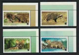 Central African Rep.  Wwf African Civet And Common Genet 4v Top Right Corners Mnh