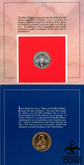 1993 The Bill of Rights Comm.  Silver (90) Half Dollar & James Madison Medal 3
