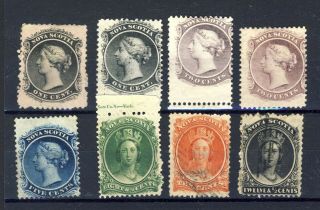 8x Canada Nova Scotia Stamps 8 - 8a - 9 - 9c - 10 - 11 - 12 - 13 & U F Vf Cv = $90.  00,