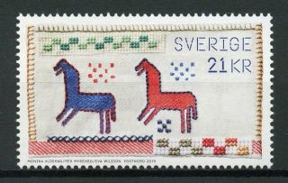 Sweden 2019 Mnh Crafts Handicrafts Embroidery 1v Set Horses Traditions Stamps