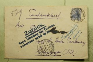 Dr Who 1917 Germany Stuttgart Submarine Letter To Usa Rts Wwi Censored E54208