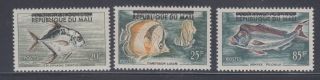Mali 1961 Overprinted Marine Fish Sc 10 - 12 Cplte Lightly Hinged