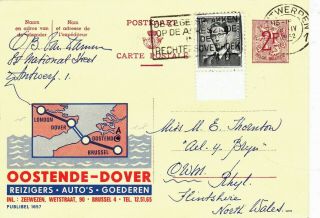 Belgium : Oostende To Dover Ferry Crossing,  Uprated Postcard (1962)