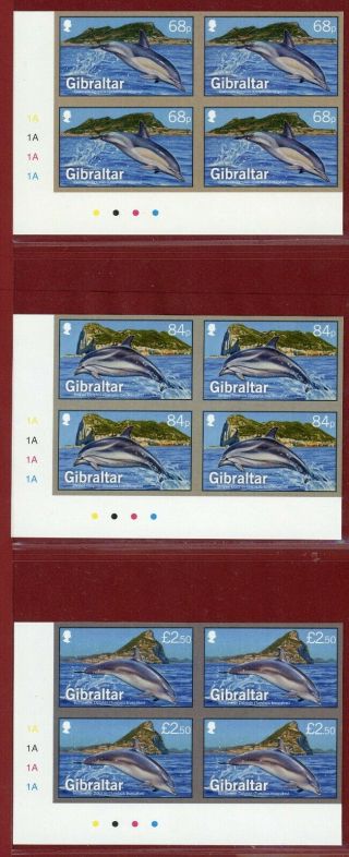 Gibraltar 1455 - 57,  Imperf Proofs,  Block Of 4,  Dolphins