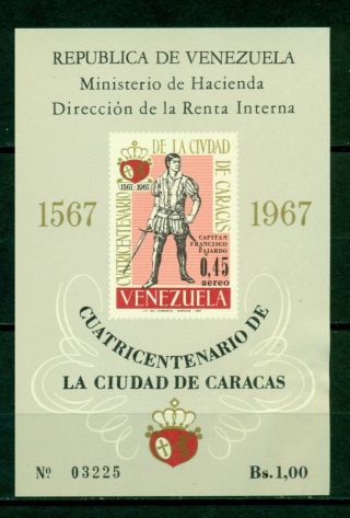 Venezuela Scott C958 Note Mnh S/s Founding Of Caracas 400th Ann Red Cv$45,