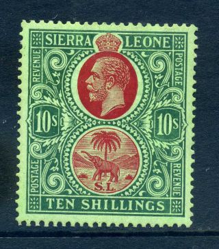 Sierra Leone 1921 10 Shillings Script Wmk Fine Bright Fresh Mnh Sg 146