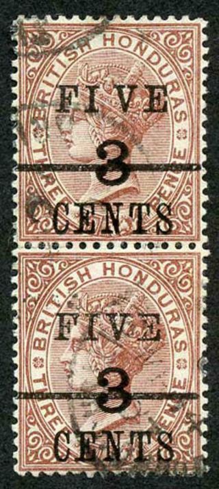 British Honduras Sg49a 3c On 3c On 3d Brown Wide Space Between I And V