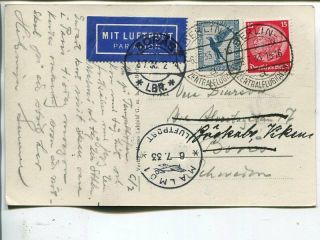 Germany Air Mail Post Card To Sweden 1933