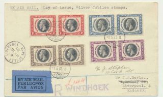 South West Africa 1935 Silver Jubilee Set (pairs) On First Day Cover Reg.  To Uk
