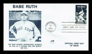 Dr Jim Stamps Us Professional Baseball Babe Ruth Red Sox Fdc Cover J M 1