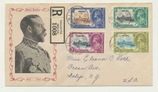 Malta 1935 Silver Jubilee Set On Illustrated Reg Cover To Usa (see Below)