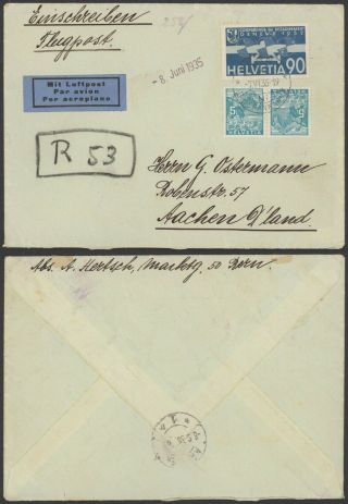 Switzerland 1935 - Registered Air Mail Cover To Aachen Germany 34823/15