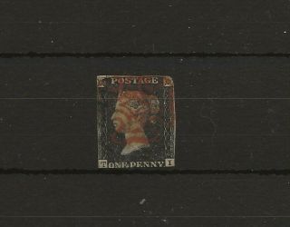 1840 - 41 1d Penny Black " Spacefiller " - Plate Letters T I - Red Maltese Cross -