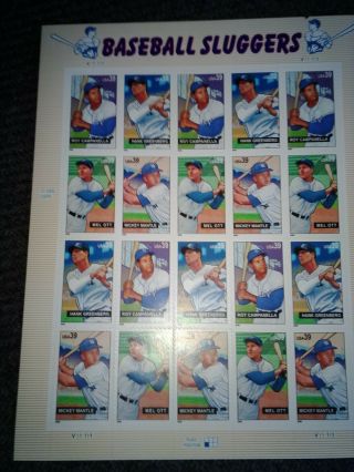 Baseball Sluggers Commemorative Us 39 Cent Stamps Mini - Sheet From 2005.  Fv=$7.  80