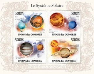 The Solar System,  Planets,  Space Comores 2010 M/s Mi.  2626 - 2629 Cm10104a