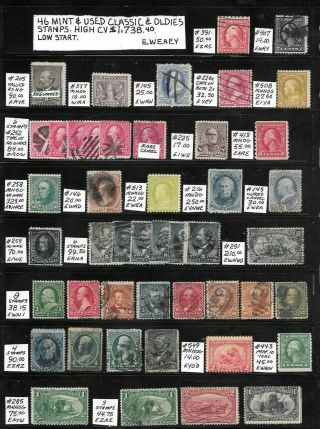 Usa 46 & Classic & Oldies Stamps.  High Cv $1,  738.  40.