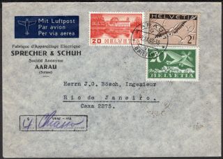 Switzerland To Brazil Air Mail Cover 1940 Lati Not Censored Via Chiasso Aarau