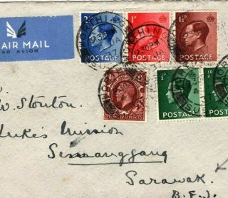 GB KEVIII Cover SARAWAK MISSIONARY AIR MAIL Simanggang 1937 Arrival CDS MA176 3