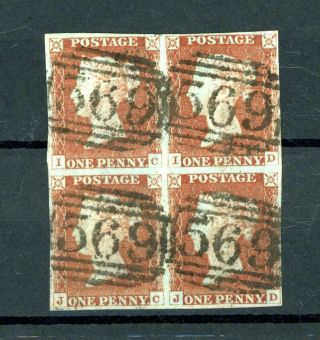 Gb 1841 Penny Reds Block Of (4) 569 Numeral Postmark (au257)