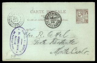 Monaco 1899 Hotel De Berne January Stationery Ad Card To Monte Carlo Arriva