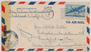 Lk50492 Usa 1946 Label Censor Airmail Cover