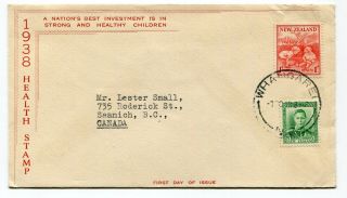 Zealand 1938 Health Stamp - Unusual Cachet Fdc Cover To Bc Canada -