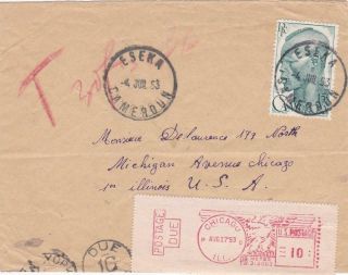 French Cameroun 1953 Cover Eseka To York With Postage Due Label Chicago