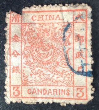 China 1878 3 Candarins Red Large Dragon Spacefiller Stamp
