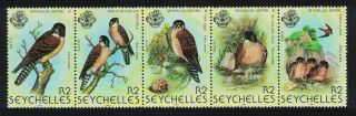 Seychelles Kestrels Birds Strip Of 5v Mnh Sg 463 - 476