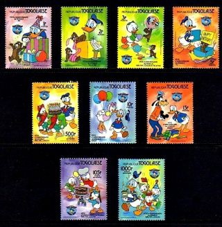 Togo - 1984 - Disney - Donald Duck - 50th Anniversary,  9 X - Mnh Set