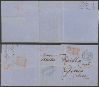 France 1856 - Stampless Cover Marseille To Genova Italy 34945/6