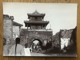 China Old Photo City Gate Wall European Chinese People Rickshaw Tientsin