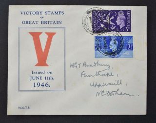 Kgvi,  Victory Set Of 2 Stamps On Illustrated Fdc,  Cat £65.