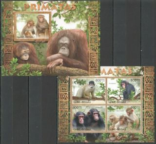 Bc524 2012 Guinea - Bissau Fauna Wild Animals Primates Monkeys Primatas Bl,  Kb Mnh