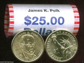2009 - D James K.  Polk - D Presidential Dollar Roll 25 Coins Brilliant Uncirculated