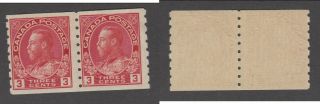 Mnh Canada 3 Cent Kgv Admiral Die Ii,  Dry Printing Coil Pair 130b (lot 15720)
