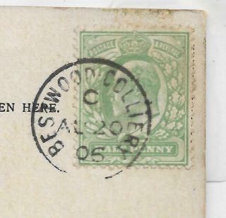 Bestwood Colliery Cancel On Kevii ½d Green Postcard 1905 Ref 633
