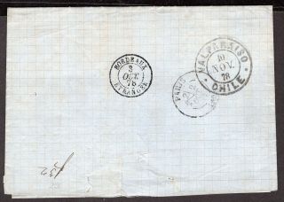 FRANCE TO CHILE FOLDED LETTER 1878 TAXED IN VALPARAISO FROM SURESNES 2