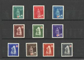 Croatia 1943 Complete Red Cross Set - Imperforated Mnh