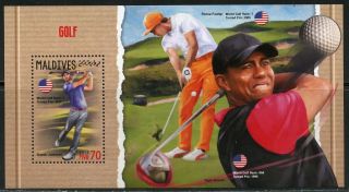 Maldives 2018 Golf Tiger Woods,  Rickie Fowler & Dustin Johnson S/s Nh