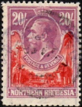 Northern Rhodesia 1925 George V 20/ - Carmine - Red & Rose Purple Sg.  17