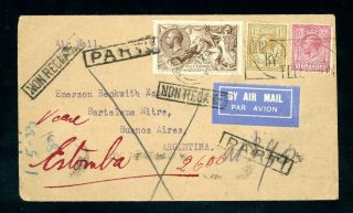 1932 Air Mail Cover 4s 0d Postage To Argentina (o340)