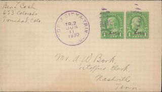 1930 Dodge City & Trinidad Rpo Railroad Post Office Purple Cancel,  Kansas Ovprt