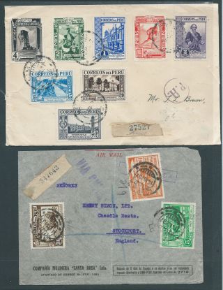 Peru 3 Fine Registered 1930s Covers With High Values 4 Scans For