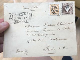 Rare 1904 Mozambique Portugal Colonial Cover To Paris France Registered