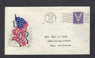 1944 Wwii American Flag Cachet Patriotic Cover W/flag Cinderella Sticker On Back