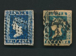 India Stamps 1854 Qv 1/2a Lithos,  Sg 5 Die I Indigo Vf & Sg 9 Greenish Blue C94