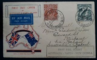 Scarce 1938 Guinea 1st Reg Flight Australia - Guinea Cover Ties 2 Stamps