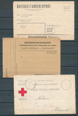 France Germany Stalag Pow Prisoner Of War Red X Cards&coverx3 (ac1695
